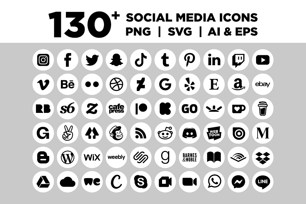 White Circle Social Media Icons Set, Round Icons, Social Media Symbols, PNG, SVG, VECTOR