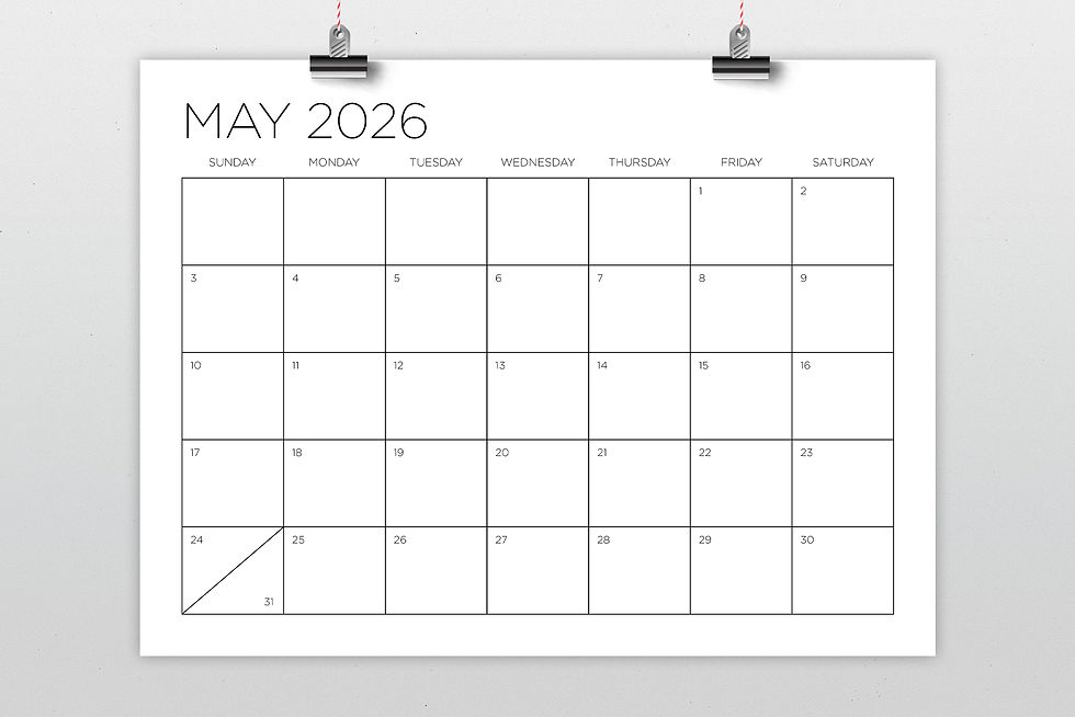 2026 12 x 9 Inch Thin Sans Serif Calendar Template, Calendar PDF, Printable Calendar, Blank Calendar