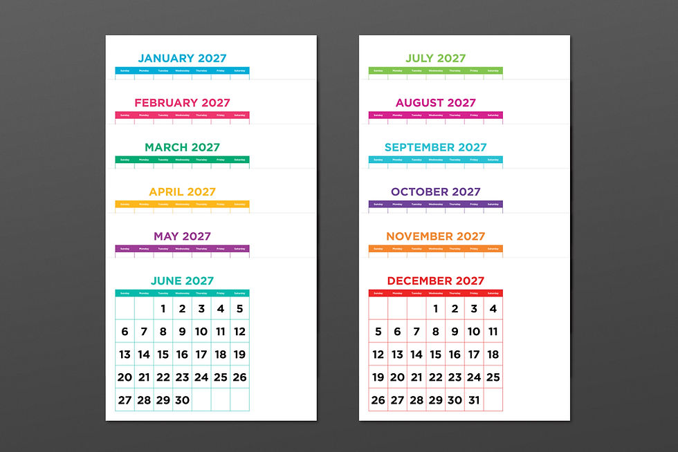 2027 Large Number Bold COLOR 8.5 x 11 Inch Calendar Template, Blank Calendar, Printable Calendar, PDF, JPG, PNG, INDD