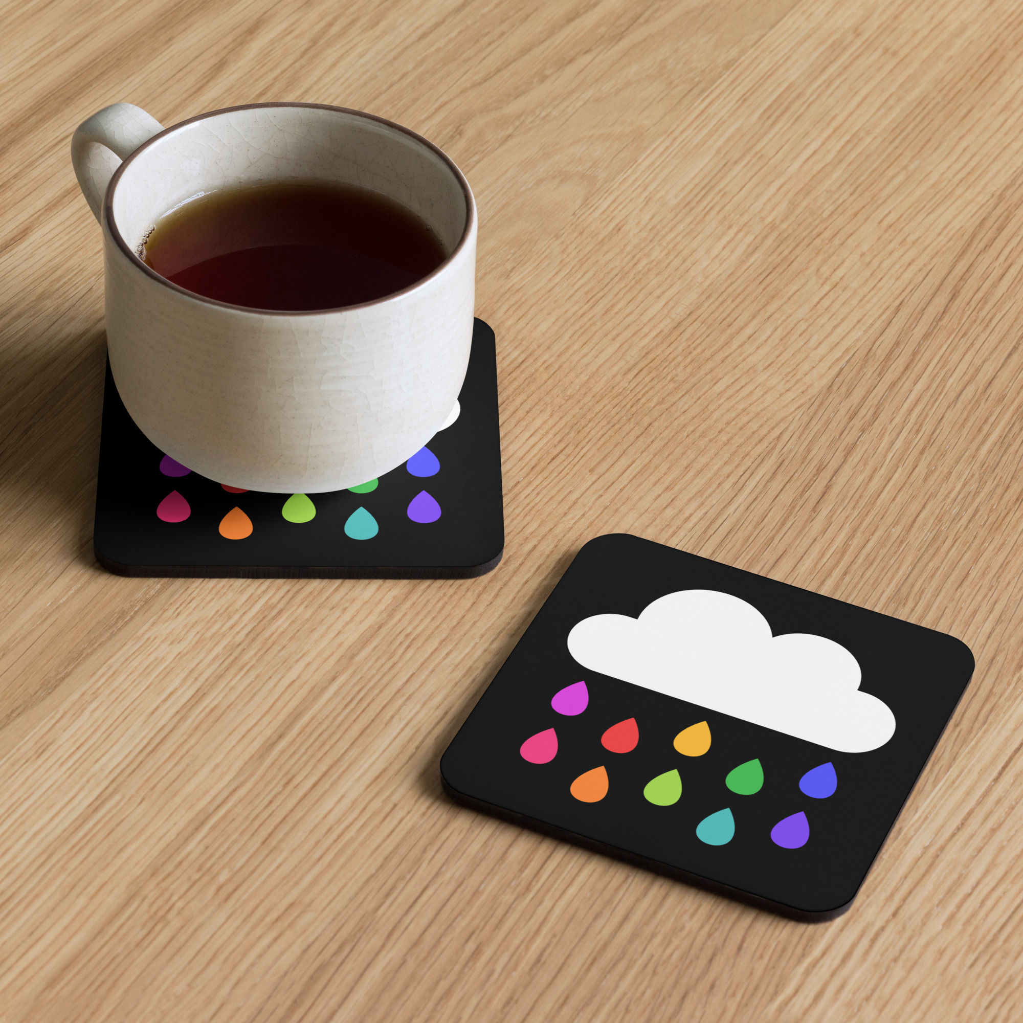 Rainbow Rain Cloud Cork-Back Coaster