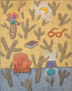 003, 조수정, 쉬는 날 오후엔, 76.5 x 61.5 cm, 황마에 백토와 혼합재료, 2025, 450만원