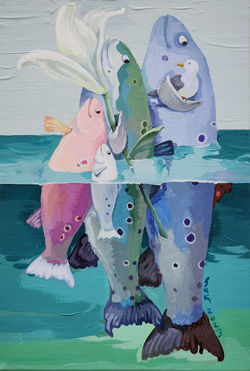 027, 박계숙, 즐거운 가족-3, 34 x 23 cm, 캔버스에 아크릴, 2023, 70만원