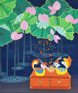 신미경2, 단꿈, 53.0 x 45.5 cm, 장지 혼합매체, 2022