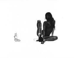 043, 안충기, 고양이를 그리고 나니 아침이 왔다, 23.0 x 30.5 cm, 종이에 먹펜, 2025, 100만원
