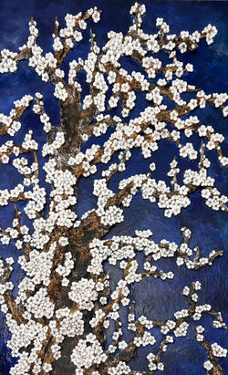 009, 이지숙, 찰나-밤매화, 137 x 85 x 10 cm, 판넬 위에 테라코타 아크릴 채색, 2026, 4000만원