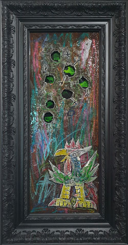 이승철, coq-imperial(birth 7series 1), 72 x 39 cm, iron plate plasma and mixed media, 2022