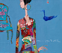 최경자3, 가시나 2204, 38.0 x 45.5 cm, 모시조각 위에 아크릴, 2022