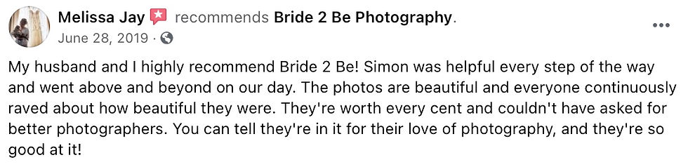 Bride2Be Photography Testimonial