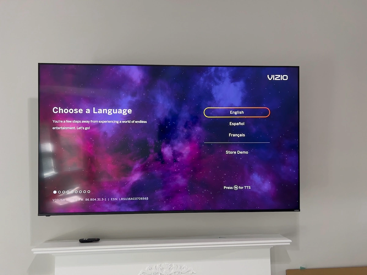 75 VIZIO TV mounted above a fireplace in Vinings, GA