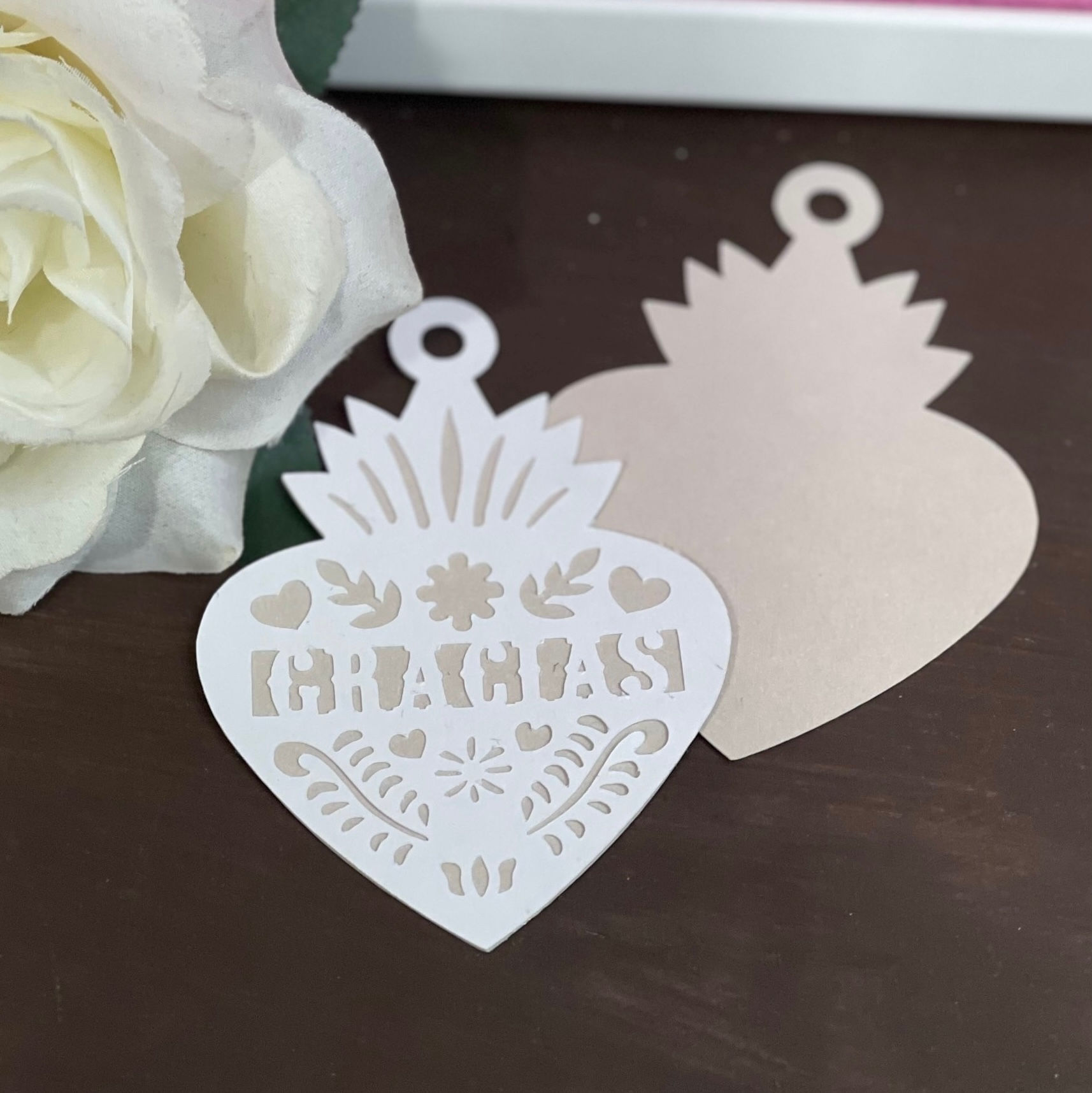 Sacred Heart Papel Picado Gracias Tags (Sold by the Dozen)