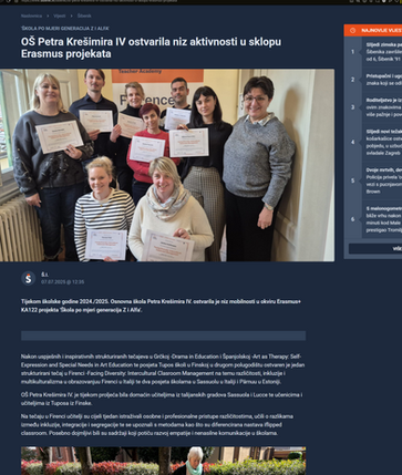 OŠ Petra Krešimira IV ostvarila niz aktivnosti u sklopu Erasmus projekata (7. srpnja 2025.)