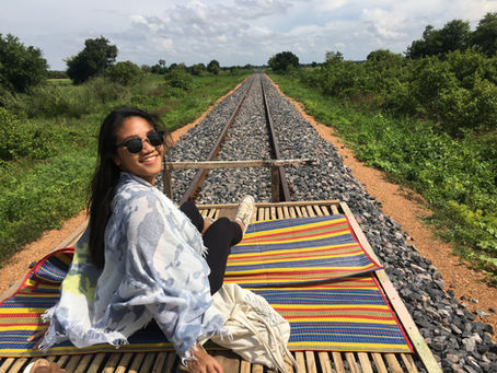 Getting on the Battambang Bamboo Train