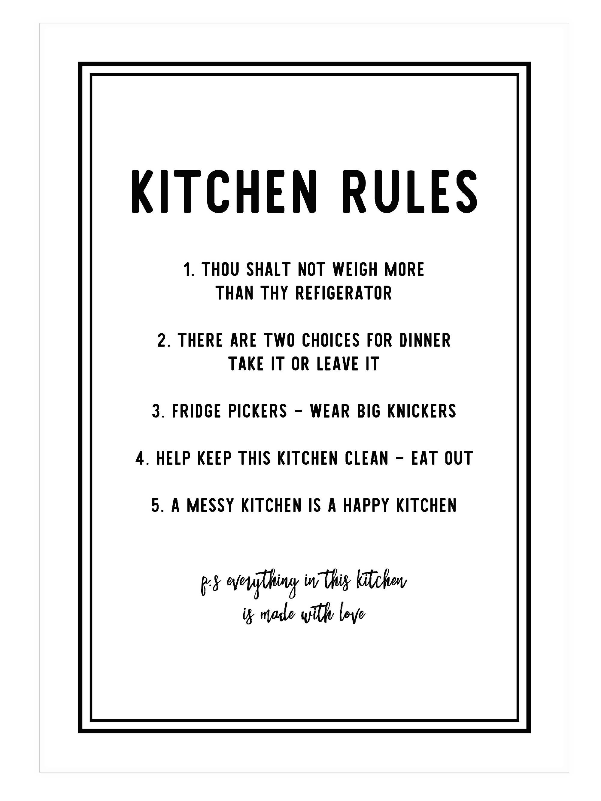 Kitcxhen Wall Decor Kitchen Rules_5_Rules Print