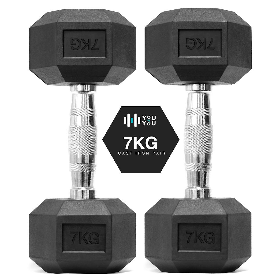 Thumbnail: 7KG Pair Hex Dumbbells Weights Set Cast Iron  Pair Rubber Encased