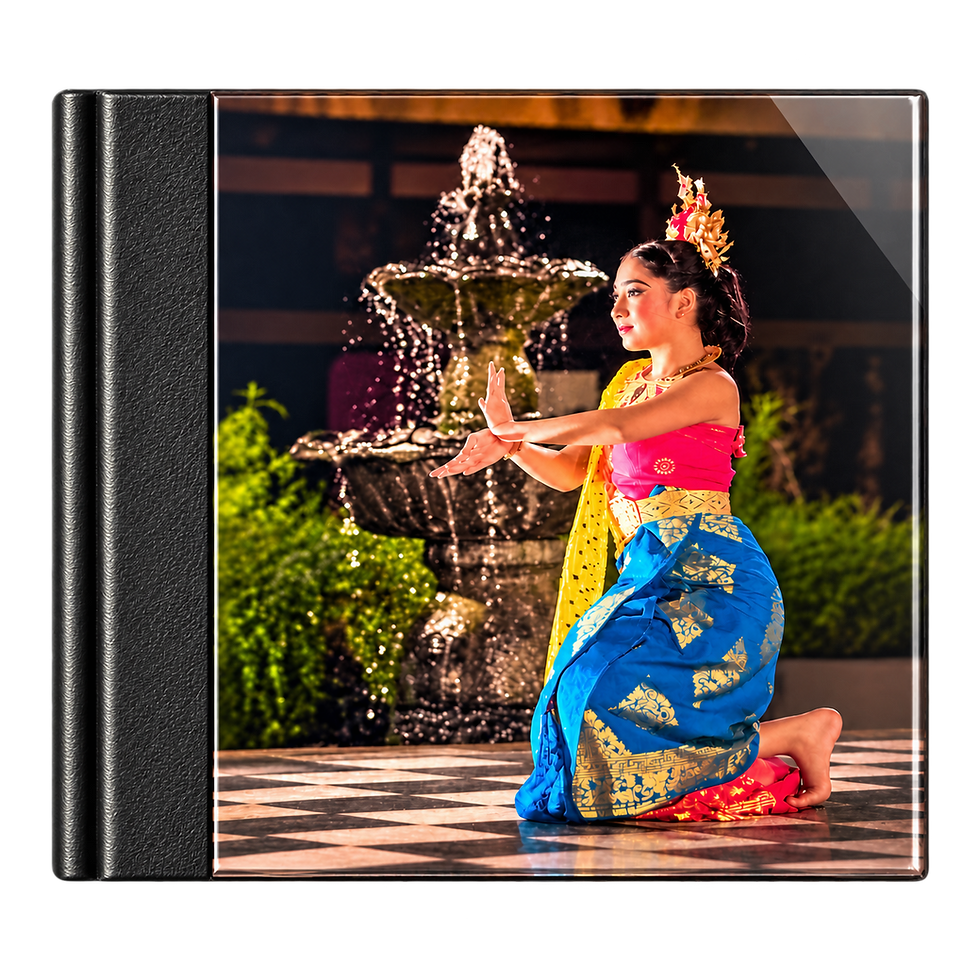 Acrylic photo album cover featuring a Balinese dancer in colorful traditional clothing.