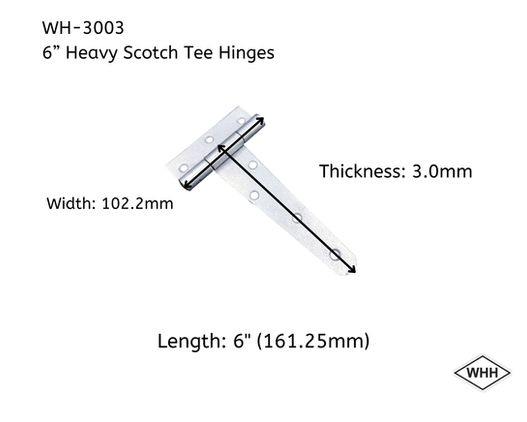 WH-3003 6" Heavy Scotch Tee Hinge Spec.