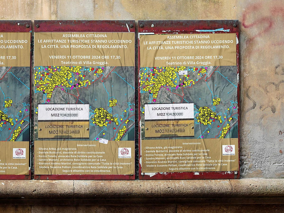 Il poster dell'Assemblea cittadina sulla necessità di un nuovo regolamento per le affitanze turistiche