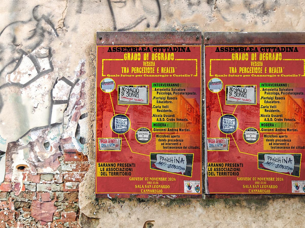 Locandina sull'assemblea del 7 novembre dal titolo Casa e/è sicurezza - Via Piave, corso del Popolo, Mestre Centro”