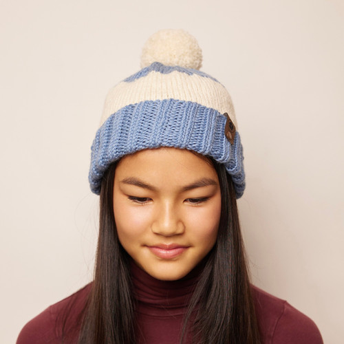 ジプソフィラGypsohila Ribbon Knit Beanie combi Hand Knit Winter Cuff Beanie with PomPom - 4 Stripes