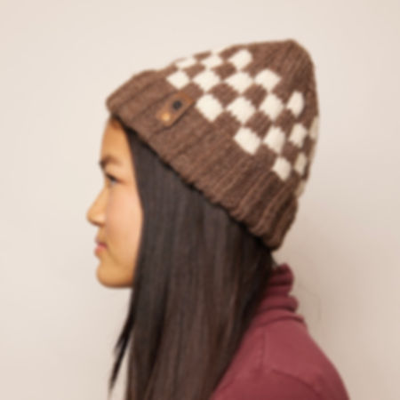 Hand Knit Checkerboard Winter Cuff Beanie