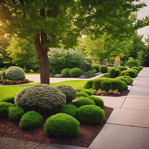 Landscape yard, sidewalk, with shrubs & trees.jpg