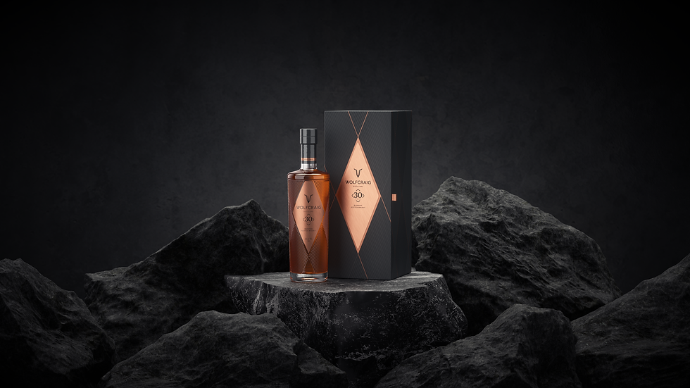 3d render of bottle and packaging on the black rocks