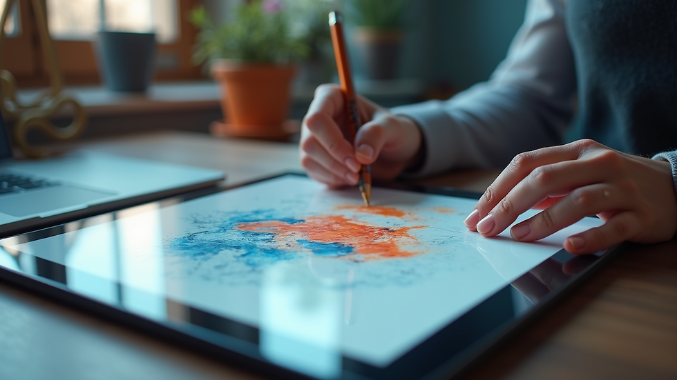 Close-up view of a 3D animation workflow on a digital tablet