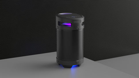 3d render of big speaker on the grey table