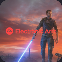 The logo of Electronic Arts and the STAR WARS Jedi: Survivor game poster.
