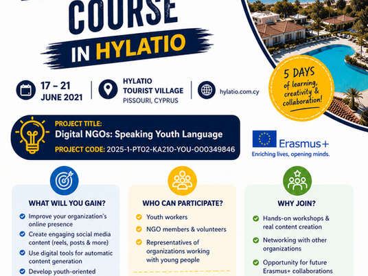 🌟 LOCAL TRAINING: Digital NGOs: Speaking Youth Language, 17-21 of June, Pissouri, Limassol, Cyprus🌟