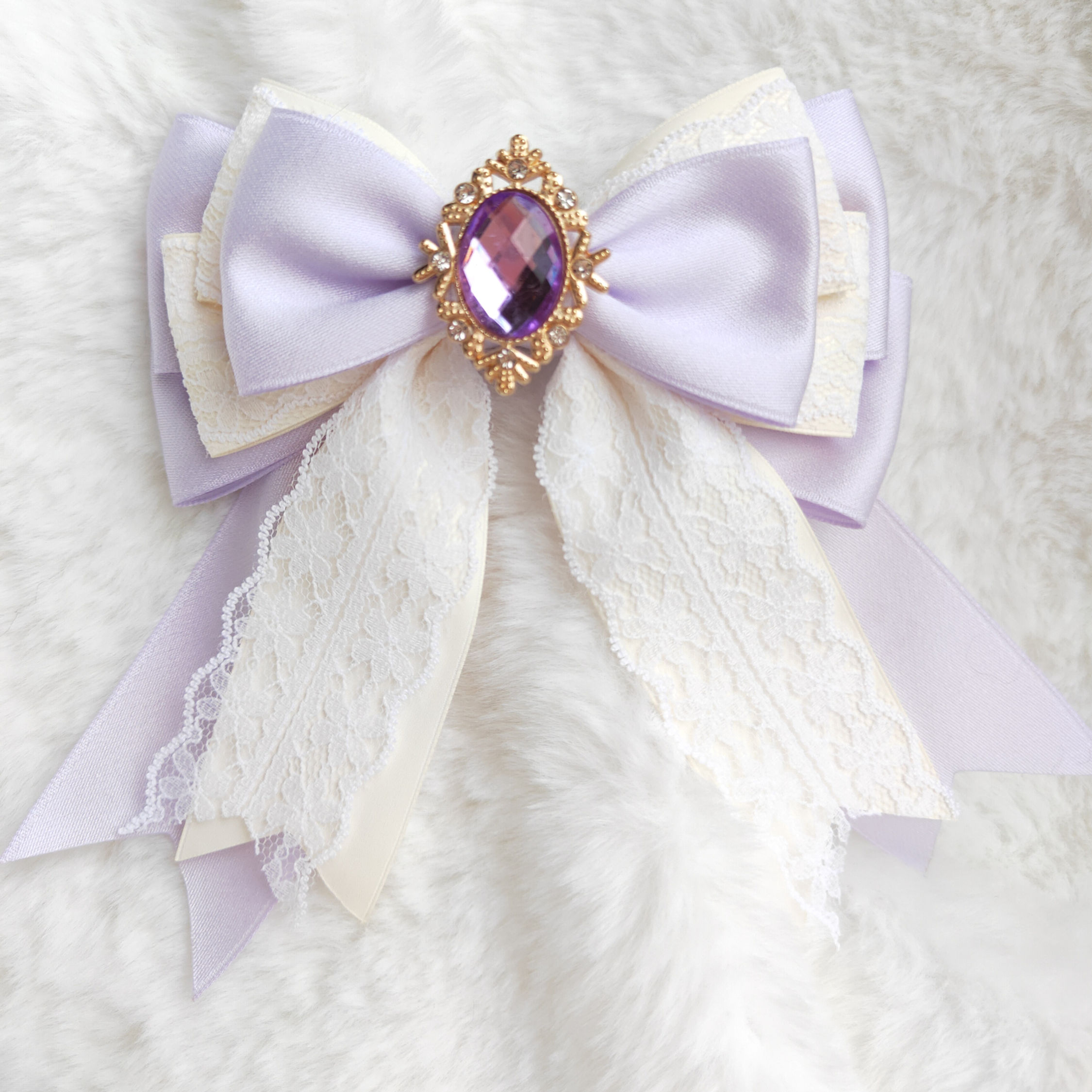 Multi-Layered Bow with lace/Solid Color/Alloy Rhinestone Decoration/Purple