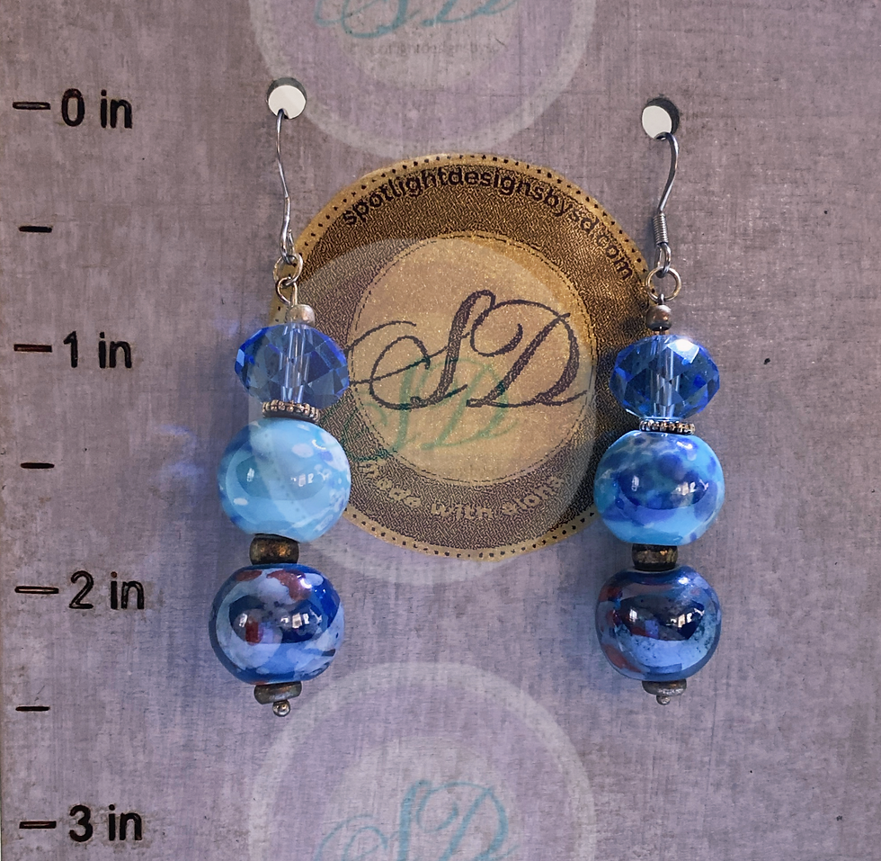 OOAK Handmade Pair of Blue Ceramic marble bead Earrings