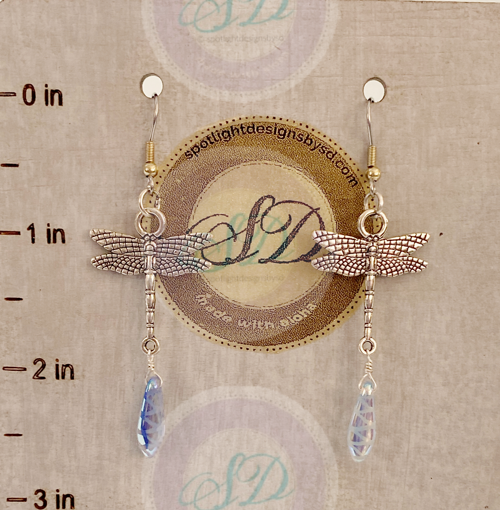 OOAK Handmade Pair of Dragonfly and Czech glass Earrings