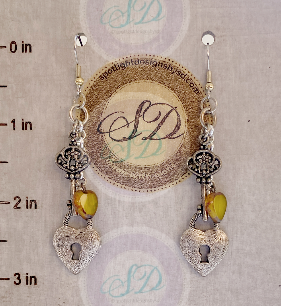 OOAK Handmade Pair of "Key to my Heart" Czech glass heart bead Earrings
