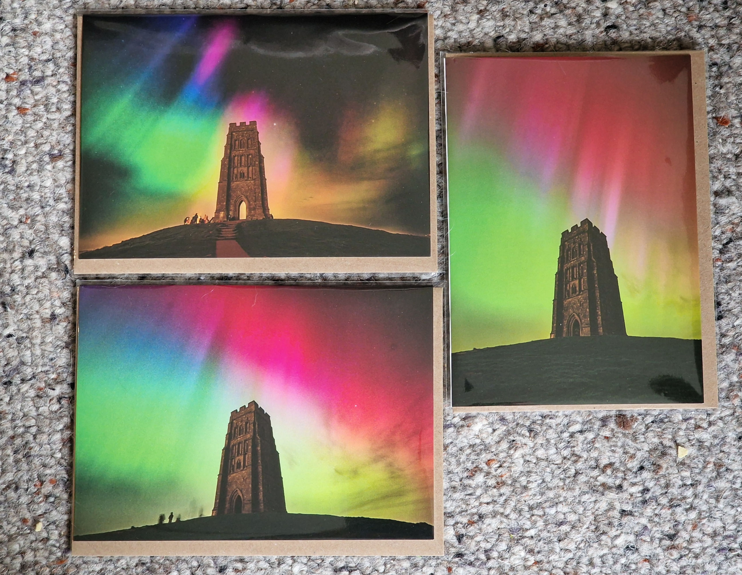 Glastonbury Tor Greetings cards The Aurora Collection (Pack of 3)