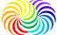Isha Udhyog logo, two infinity spirals in VIBGYOR colours