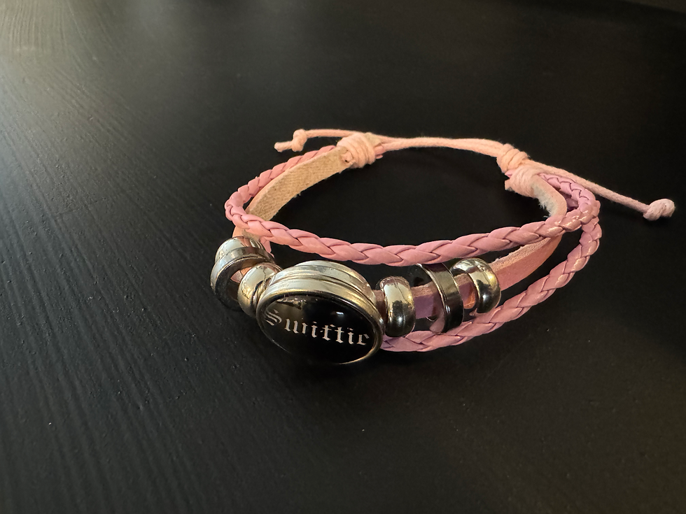 Thumbnail: Adjustable TS Fan Leather Bracelet in Pink