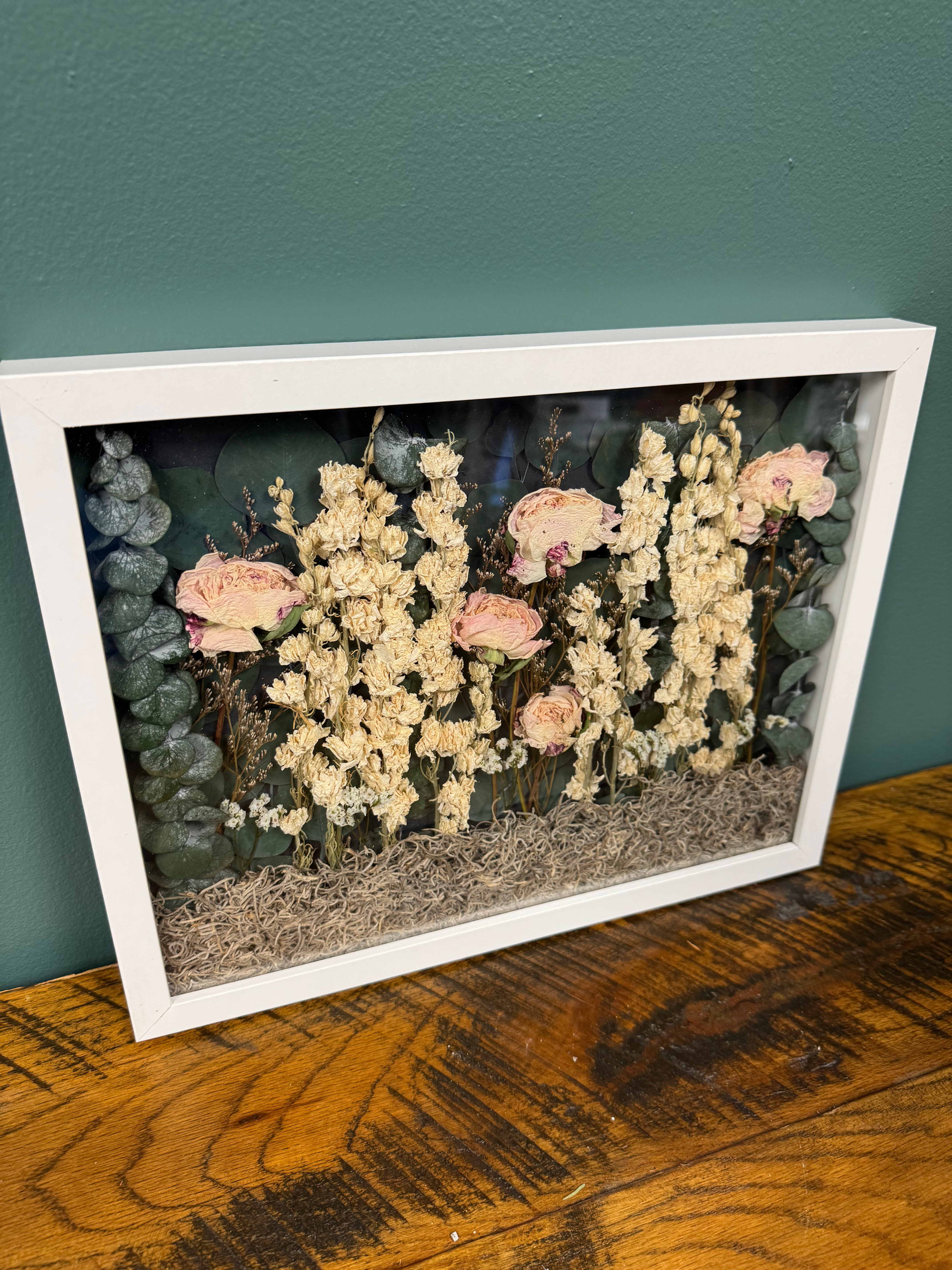 14x11 Blush Peony Shadow Box In White
