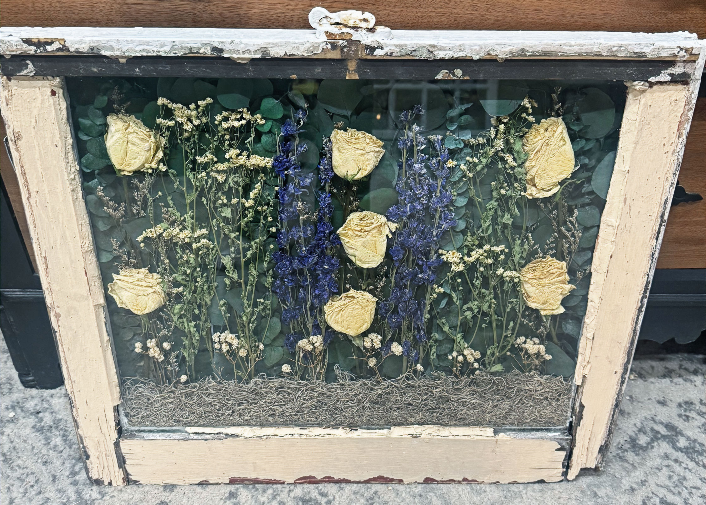White Rose and Purple Larkspur Window