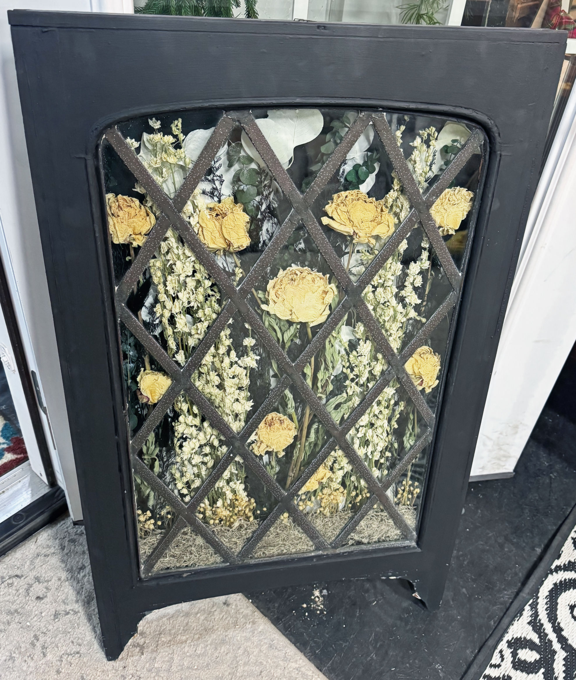 Black and White Arched Leaded Lattice Window