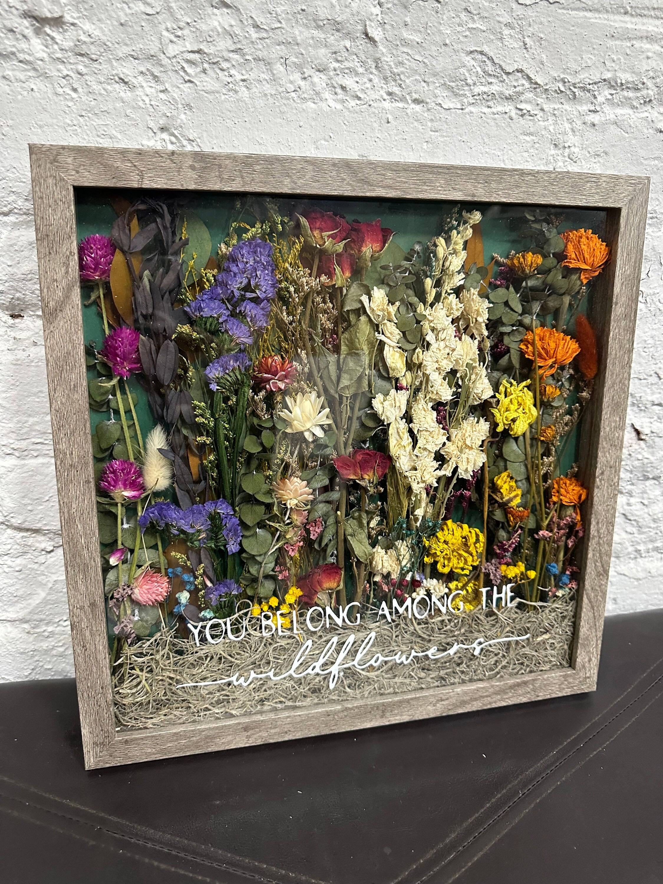 12x12 gray wildflower shadow box