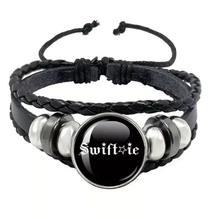 Adjustable TS Fan Leather Bracelet in Black