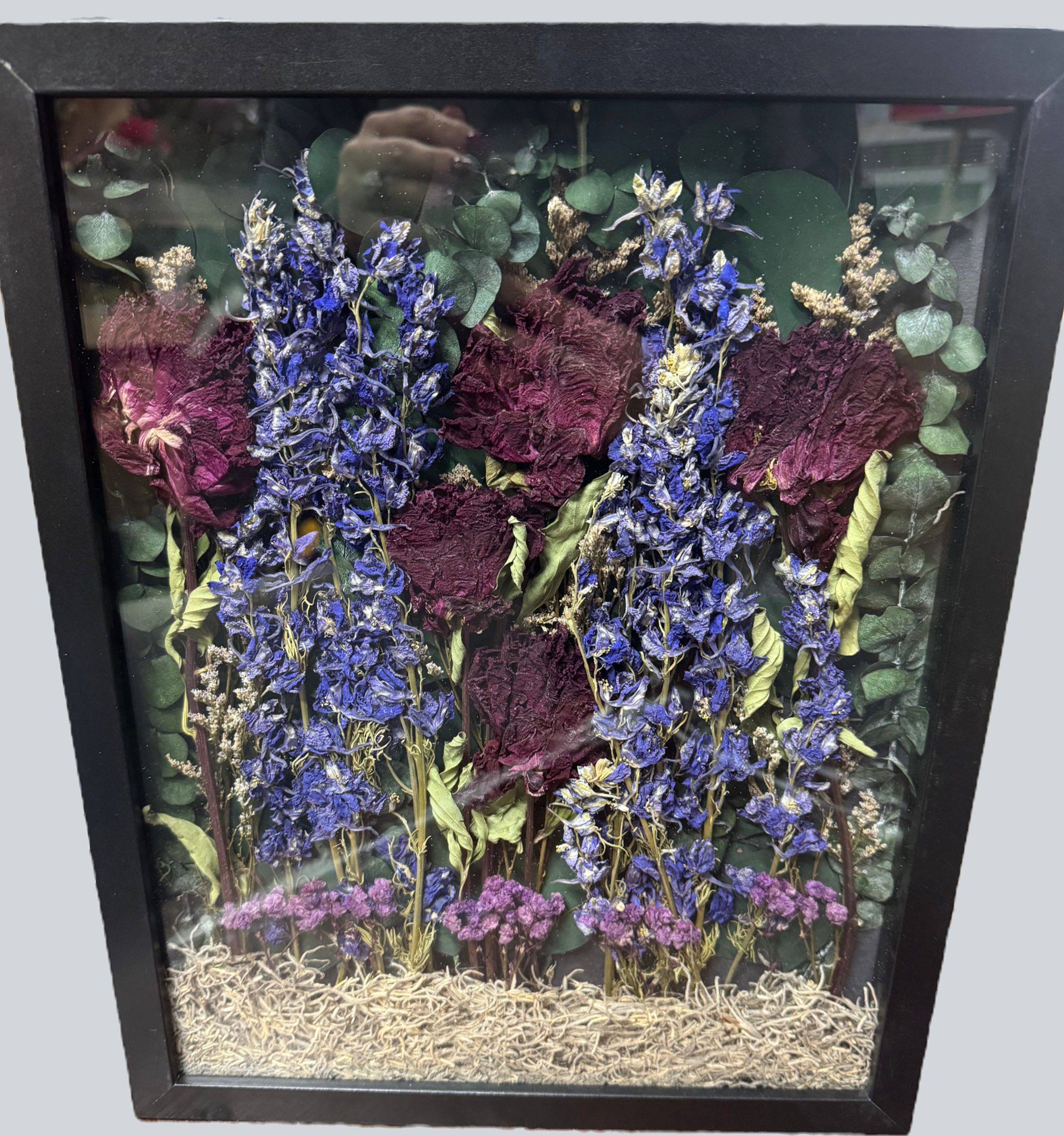 11x14 Dark Purple Peony Shadow Box In Black