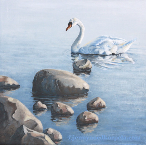 swan oil painting on canvas