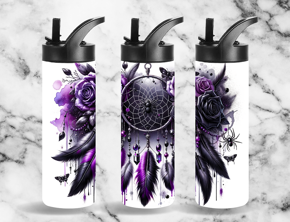  Black and Purple Dreamcatcher Stainless Steel Skinny Tumbler
