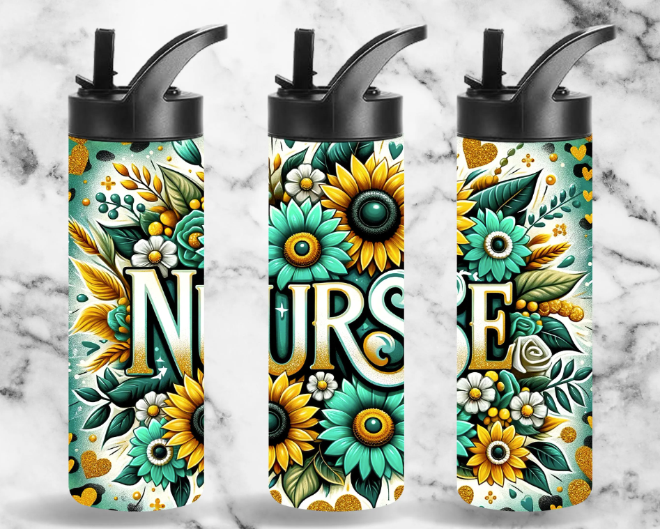 Nurse Skinny Tumbler with Teal and Yellow