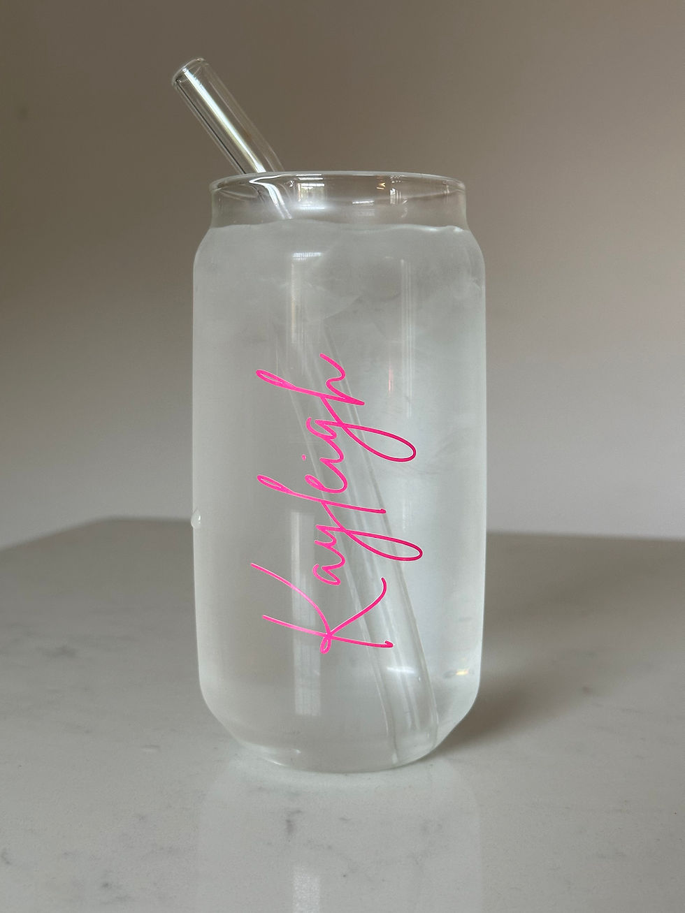 Thumbnail: Colour Changing Personalised Glass Can with Glass Straw