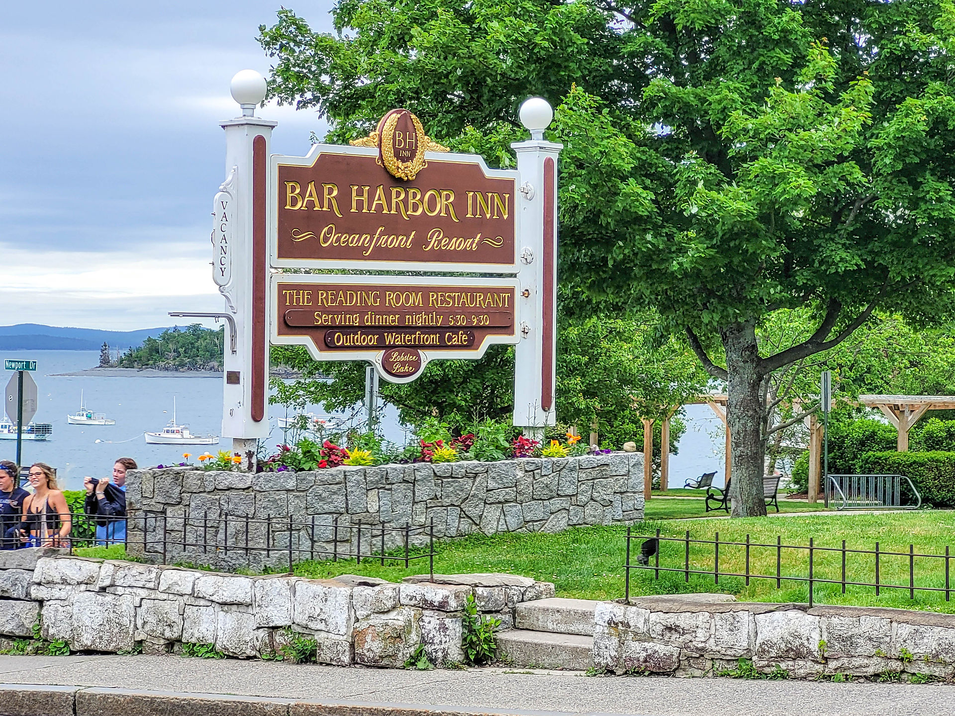 Bar Harbor sign at the waterfront