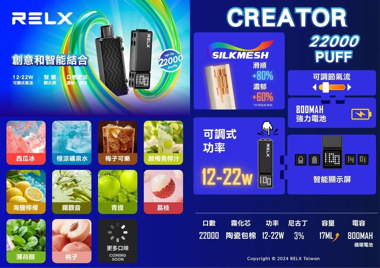 【RELX 悅刻|CREATOR|22000口】封閉式煙彈|可換彈主機