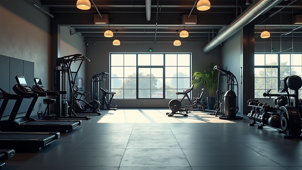 Eye-level view of a modern gym layout with custom equipment